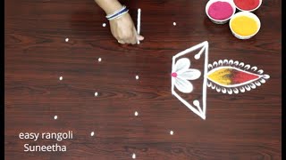 Simple Diwali rangoli || Traditional Diya muggulu easy || Beautiful Deepam kolam