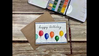 Simple Watercolor Balloons Birthday Card