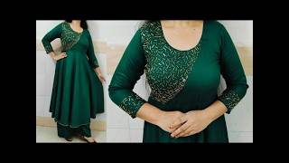 Hand Work Designer Umbrella Kurti/ Frock Suit Cutting And Stitching/ Glass Pipe Embroidery Dress DIY