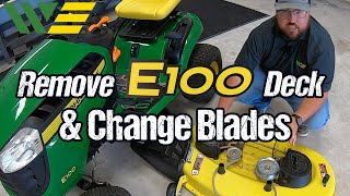 How to Change John Deere E100 Mower Blades and Remove Deck