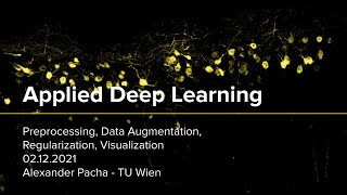Applied Deep Learning 2021 - Lecture 9 - Preprocessing, Augmentation, Regularization, Visualization