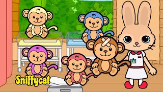Five Little Monkeys | Nursery Rhymes for Kids | Sniffycat Pets
