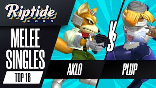 Aklo (Fox) vs Plup (Sheik) - Melee Singles Top 16 - Riptide 2023