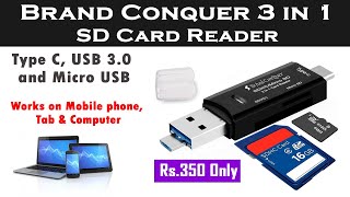 Brand Conquer 3 in 1 SD Card Reader USB Type C, USB 3 0 and Micro USB, OTG, Memory Card