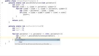 Project Euler problem 39 || Integer right triangles || Java programming language