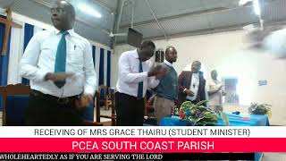 Receiving Grace Thairu (Student Minister) Ceremony