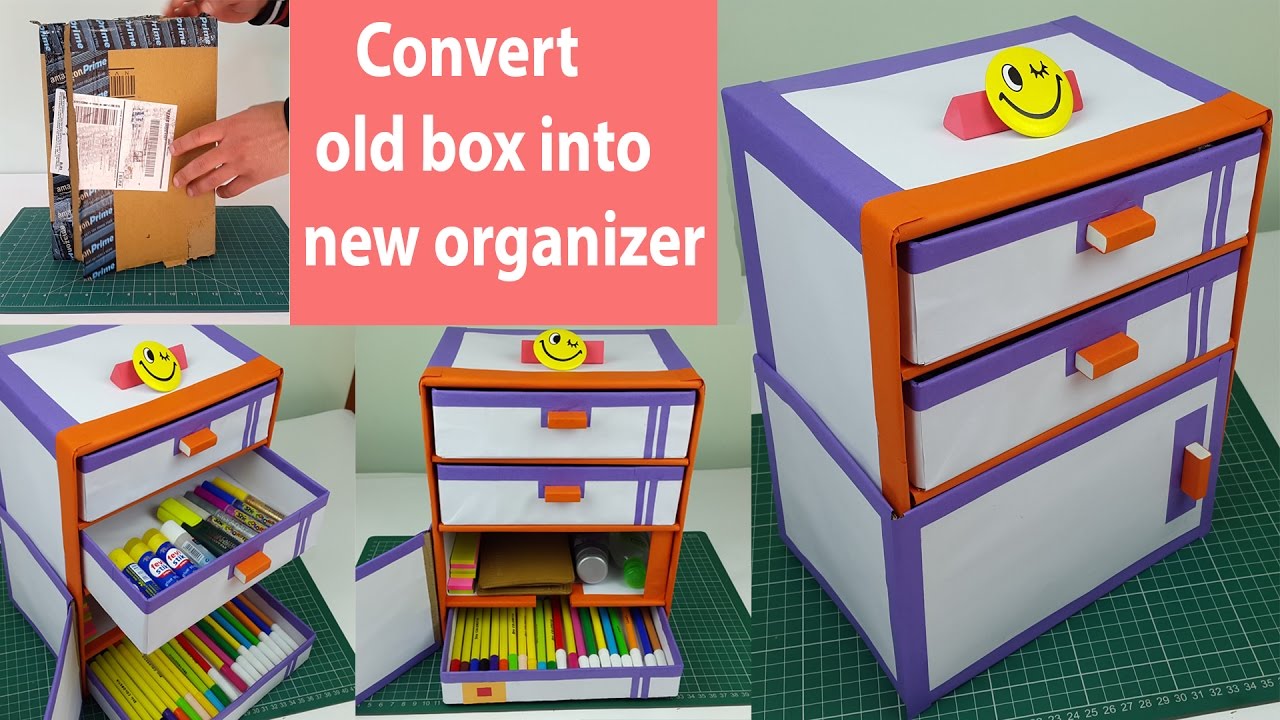 How To Make A Desk Organizer/ Drawer Organizer Out Of Cardboard Boxes ...