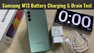 Samsung Galaxy M13 Battery Drain Test \u0026 Charging Test (0-100) | Light Gaming Test