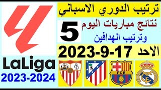 ترتيب الدوري الاسباني وترتيب الهدافين الجولة 5 اليوم الاحد 17-9-2023 - نتائج مباريات اليوم