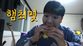 (야식주의) 가난한 으른이의 소박한 햄버거 Flex먹방 브이로그🍔🍟