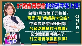 最強2月！台積電業績超旺！川普之友短空長多？世界、聯電高殖利率護體 外資棄台積電買聯電力積電記憶體位階夠低肉更多 一張聯發科換兩張群聯OK《57股市同學會》陳明君 吳岳展 鄭偉群 鄧尚維