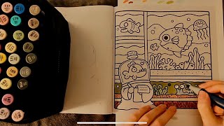 😴 ASMR  - 🖊️📕Painting with markers in my Coloring Book - Clicky Whispers - Drawing Sounds