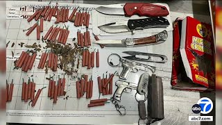 82 fireworks, 3 knives, 2 replica firearms and can of pepper spray found in single carry-on at LAX