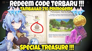 Redeem CODE Lagi - Hari ini Dpt Tambahan 210 Primogem & Special Treasure - Genshin Impact