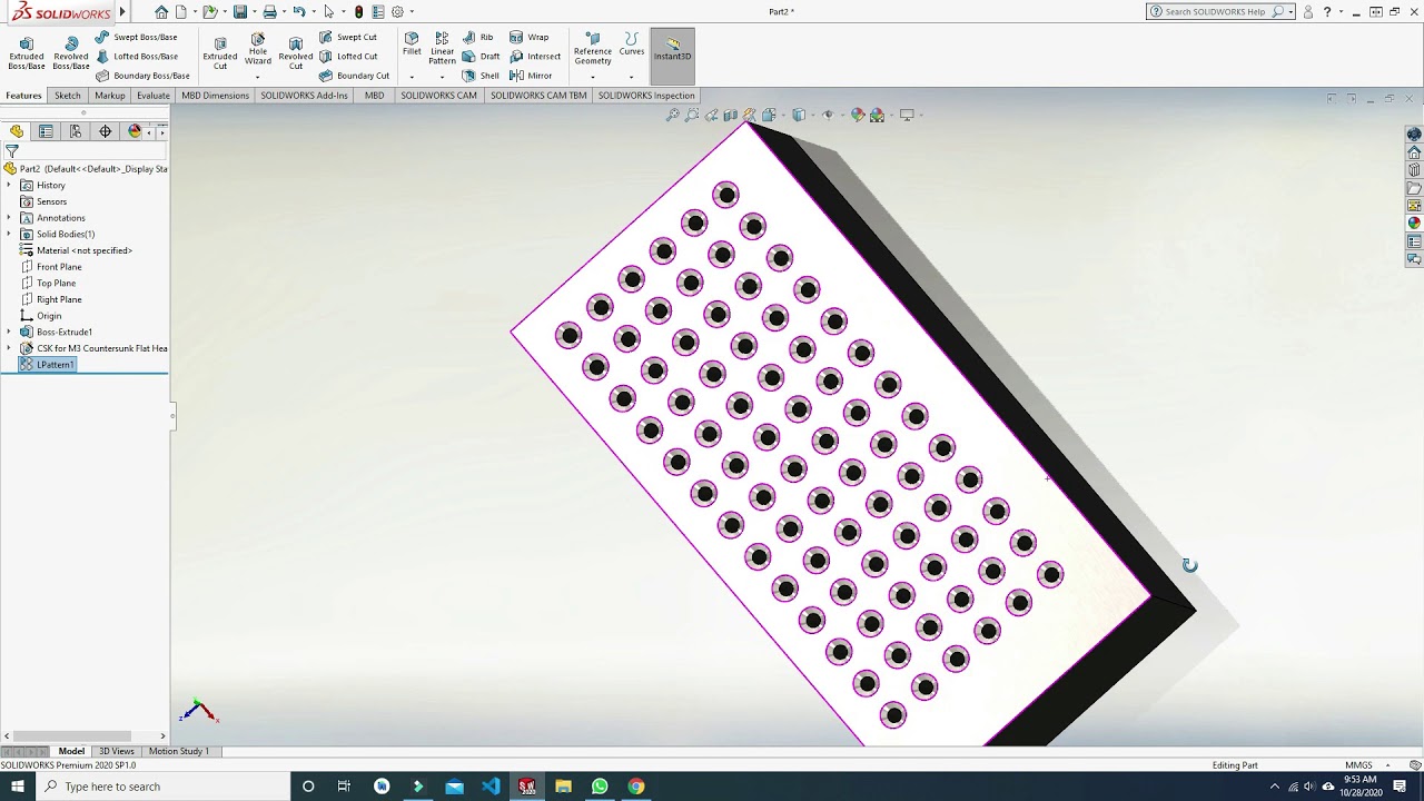 Linear Pattern 3d Solidworks 17 Youtube