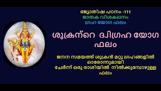 ജ്യോതിഷ പഠനം-111:- ശുക്രന്റെ ദ്വിഗ്രഹ യോഗഫലം- ശുക്രനും മറ്റു ഓരോ  ഗ്രഹവും  ചേർന്നുനിന്നാലുള്ള ഫലം