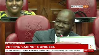 Light moment as Saboti MP Caleb Amisi sings during the vetting session