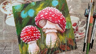 🍄🍄КАК НАРИСОВАТЬ ГРИБЫ МУХОМОРЫ/ЖИВОПИСЬ АКРИЛОМ/ЧАСТЬ 2/ #art #painting #українськийконтент