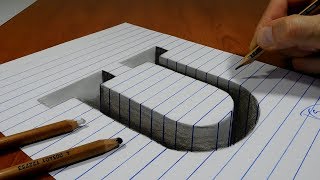 Draw a Letter U Hole on Line Paper   3D Trick Art