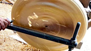 Woodturning- Transforming Table Top On A Wood Turning Lathe.