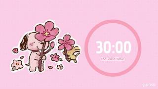 Study with Me | 30/5 Pomodoro Timer | ๐ธCherry Blossom, Piano, No Mid Ads