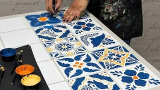 How to Stencil Furniture: Mexican Talavera Tile Table with Chalk Paint