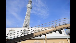 大横川親水公園（東京都墨田区）、東京スカイツリー隣の公園にある長いほうのローラーすべり台の滑走動画