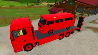 Transporting Mini BUS With Colored Man Trucks - Farming Simulator 22