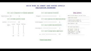 Brick Work Details Calculation #Interactive #Dashboard #IPYWIDGETS#Python#on #JUPYTER NOTEBOOK#VOILA