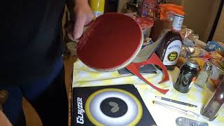 Testing newly glued Butterfly Glayzer Table Tennis Rubber on Racket, Ajo, Arizona 12 May 23 GX010002