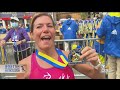 Runners Celebrate At Boston Marathon Finish Line