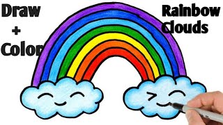 how to draw a rainbow clouds||easy with colouring||#diyhacks ||Biya'sworld #artandcrafts