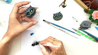 free tutorial coat brooch Cheshire cat Alice’s Adventures in Wonderland polymer clay fimo cernit