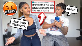 MAKING UP FAKE DISRESPECTFUL QUESTIONS TO ASK MY GIRLFRIEND PRANK *ENDS BADLY*