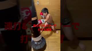 亮翔🥊自主トレラストの連打🔥素早さ重視の連打の後にガードの上からでも効かせるフルパワーで撃ち続ける練習🥊　#中武亮翔 #キッズボクサー #ボクシング #shorts #北九州