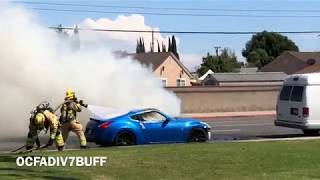 (4K QUALITY!!!) VEHICLE FIRE! Orange County Fire Authority Station 63 Handel's Vehicle Fire