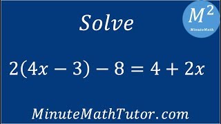 Solve 2(4x-3)-8=4+2x