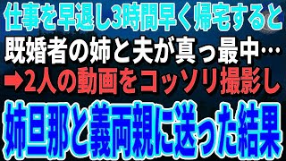 【スカッとする話】仕事を早退し3時間早く帰宅すると既婚者の姉と夫が真っ最中…2人の動画をコッソリ撮影し姉旦那と義両親に送った結果【修羅場】