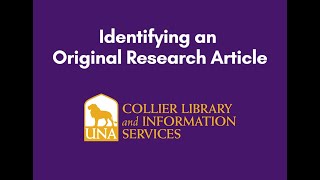 How to Identify an Original Research Article