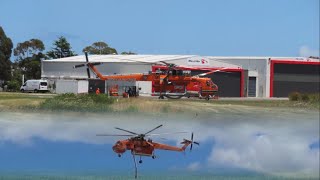 Erickson Sikorsky Air Crane Training for Australian Summer at Moorabbin Airport Take Off \u0026 Landing