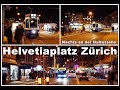 Nachts an der Tram und Bus-Haltestelle Helvetiaplatz (Langstrasse) Zürich, Schweiz