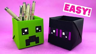How to make ORIGAMI MINECRAFT BOX [origami pen holder]