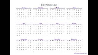 2032 Calendar Printable | Free PDF Download (US) | Landscape & Portrait #2032calendar #newyear
