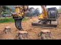 Extreme  Dangerous Huge Stump Removal Excavator - Fastest Stump Grinding Machine Wood Working