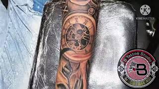 Clock With Rose Tattoo 3D ( សាក់ផ្កាកុលាប នឹងនាឡិកា )