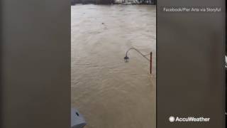 The Po River bursts its banks in Turin, Italy