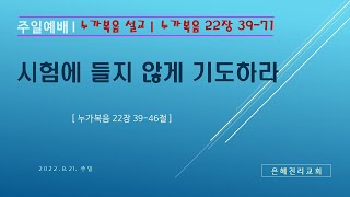 [은혜진리교회] 장영길목사 I 주일예배 I 누가복음 설교(37) I 누가복음 22장 39-71절 I 시험에 들지 않게 기도하라  I 2022. 8. 21