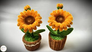 Craft Flower - How to make mini Sunflower Basket beautiful with Pipe Cleaner !