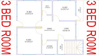 HOUSE PLAN DESIGN | EP 107 | 840 SQUARE FEET 3 BEDROOMS HOUSE PLAN | LAYOUT PLAN