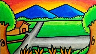 How To Draw Natural Scenery With Oil Pastels Easy |Drawing Natural Scenery Step By Step